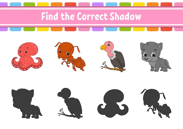 Find the correct shadow education developing worksheet matching game for kids color activity page