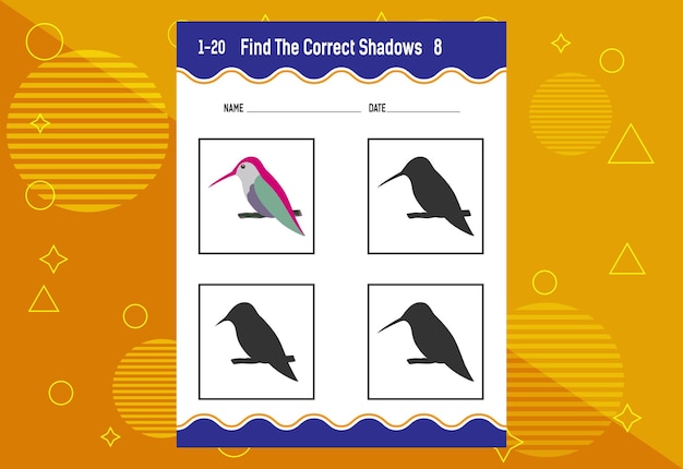 Найдите правильный развивающий рабочий лист Shadow Education Matching game for kids
