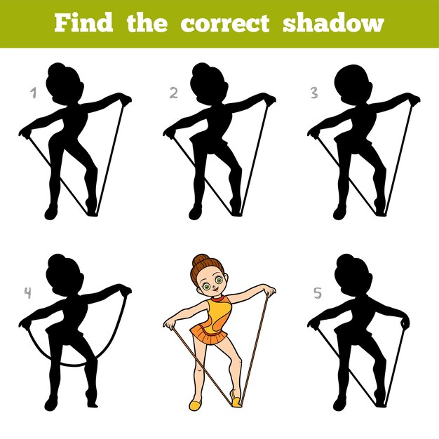 Find the correct shadow, education game for children, the gymnast with a rope