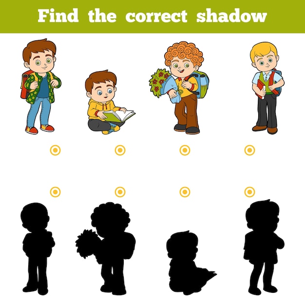 Find the correct shadow, education game for children, Schoolchildren