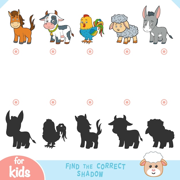 Find the correct shadow education game Set of farm animals