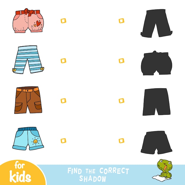 Trova il set di pantaloncini corretto per il gioco di educazione all'ombra