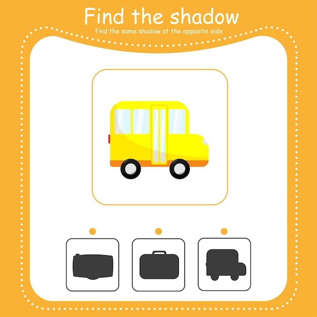 Find the correct shadow Educational game for children Cartoon vector illustration Bus