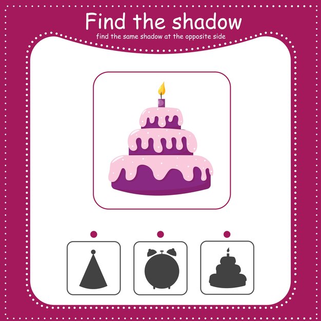 Find the correct shadow Educational game for children Cartoon vector illustration Cake