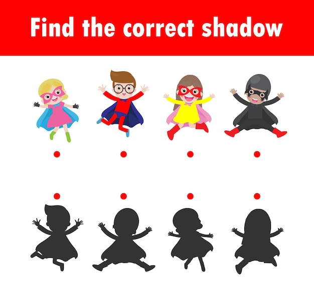 Vector find the correct shadow educational game for children shadow matching game for kids visual game