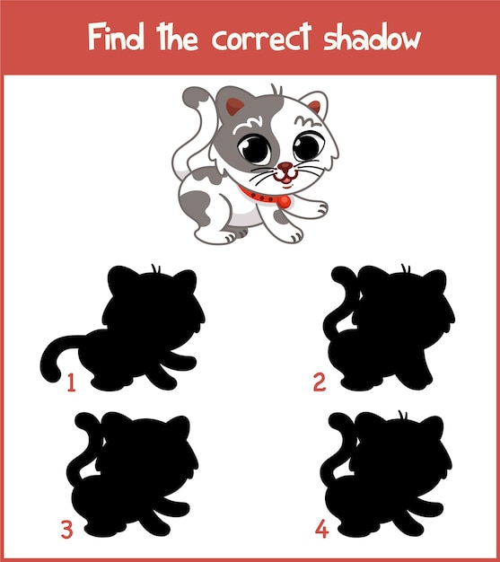 Find the correct shadow educational game for kids cartoon vector illustration