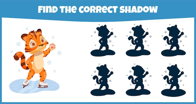 Find the correct shadow Educational matching game for children with cute tiger