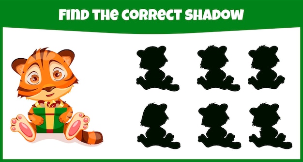 Find the correct shadow Educational matching game for children with cute tigers