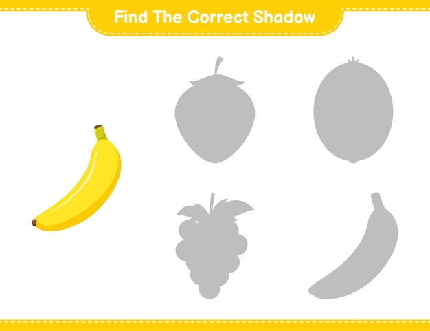 Find the correct shadow. Find and match the correct shadow of Banana. Educational children game, printable worksheet 