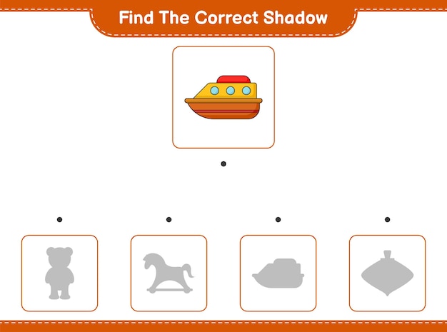 Find the correct shadow Find and match the correct shadow of Boat Educational children game printable worksheet vector illustration