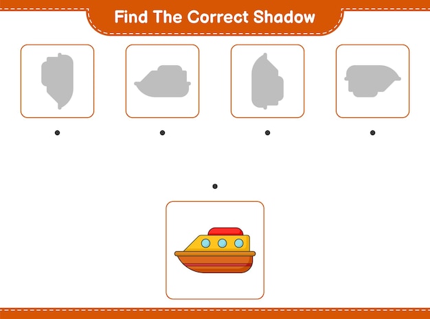 Trova l'ombra corretta trova e abbina l'ombra corretta dell'illustrazione vettoriale del foglio di lavoro stampabile del gioco educativo per bambini in barca