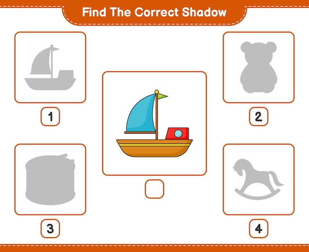 Find the correct shadow Find and match the correct shadow of Boat Educational children game printable worksheet vector illustration