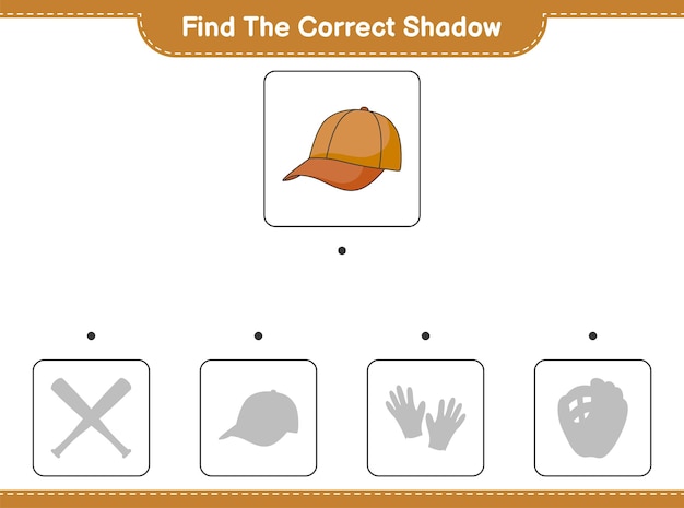 Find the correct shadow. Find and match the correct shadow of Cap Hat. Educational children game, printable worksheet 