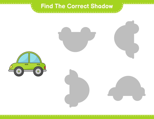 Find the correct shadow Find and match the correct shadow of Car Educational children game printable worksheet vector illustration