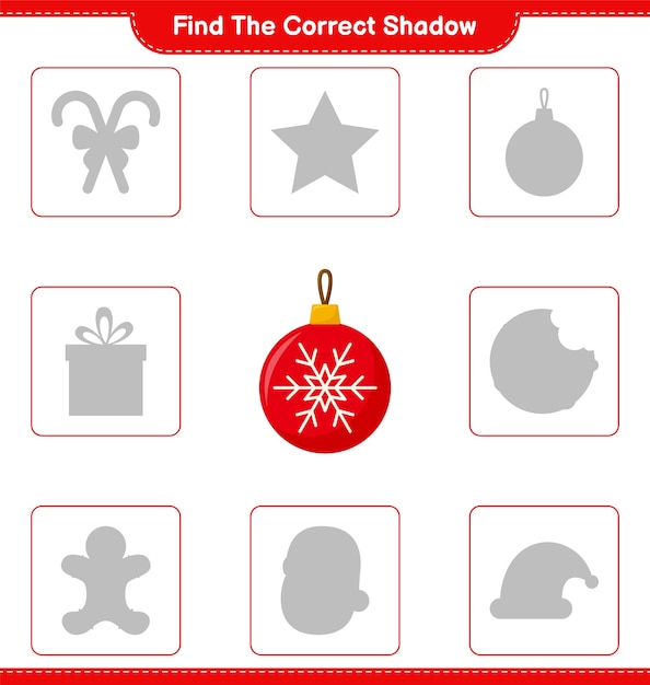 Find the correct shadow. find and match the correct shadow of christmas balls. educational children game