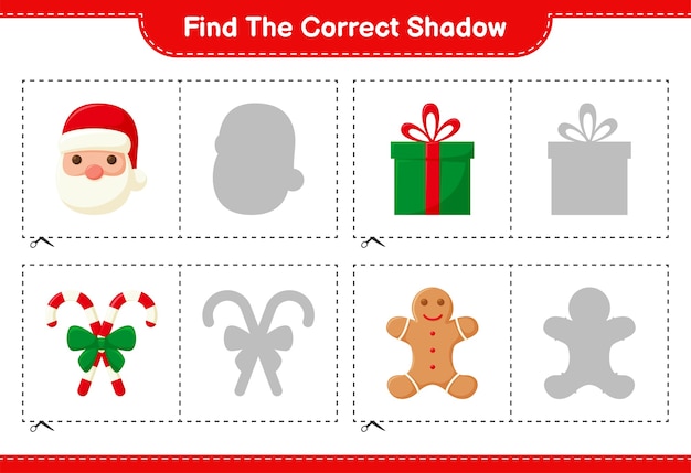 Find the correct shadow. find and match the correct shadow of christmas decoration. educational children game