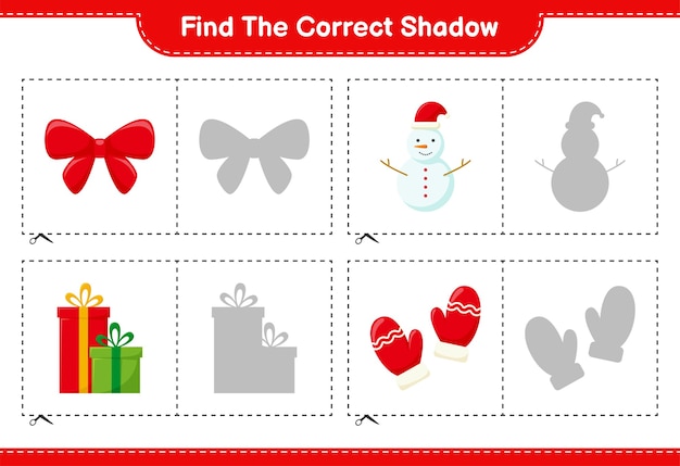 Find the correct shadow. Find and match the correct shadow of Christmas Decoration. Educational children game 