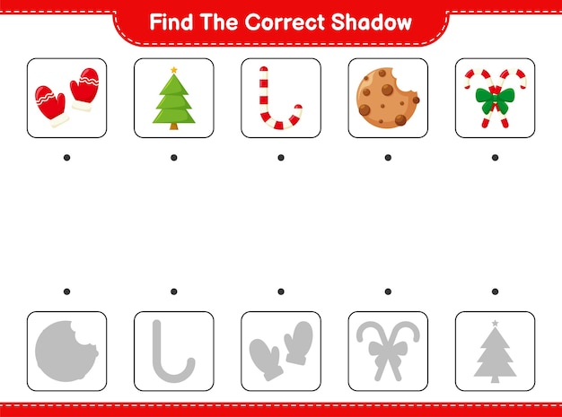 Find the correct shadow. Find and match the correct shadow of Christmas Decoration. 