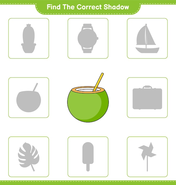 Find the correct shadow Find and match the correct shadow of Coconut Educational children game