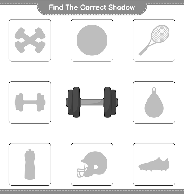 正しい影を見つけてください。ダンベルの正しい影を見つけて一致させます。教育的な子供向けゲーム