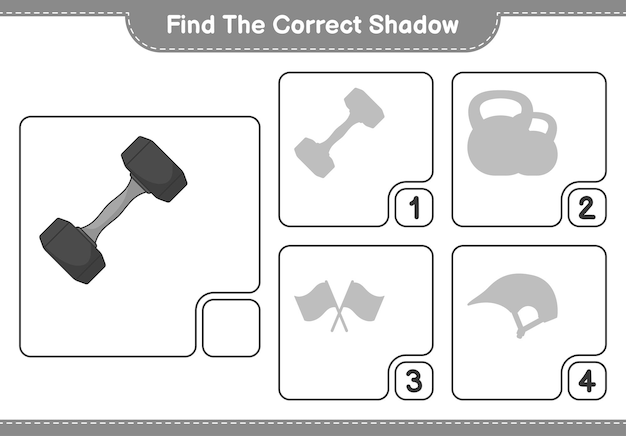 Find the correct shadow find and match the correct shadow of dumbbell educational children game