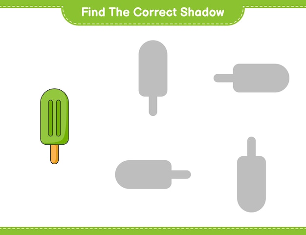 Find the correct shadow. find and match the correct shadow of ice cream. educational children game, printable worksheet, vector illustration