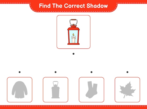 Find the correct shadow. Find and match the correct shadow of Lantern. Educational children game, printable worksheet, vector illustration