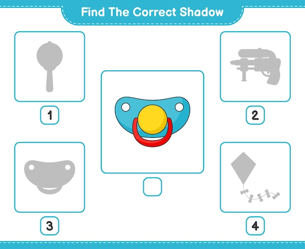 Find the correct shadow Find and match the correct shadow of Pacifier Educational children game printable worksheet vector illustration