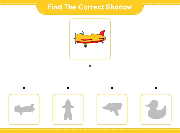 Find the correct shadow Find and match the correct shadow of Plane Educational children game printable worksheet vector illustration