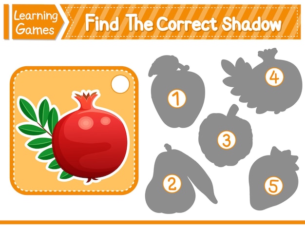 Find The Correct Shadow Find And Match The Correct Shadow Of Pomegranate Kids Educational Game Printable Worksheet Vector Illustration