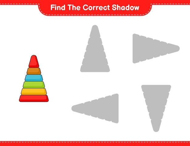 Find the correct shadow Find and match the correct shadow of Pyramid Toy Educational children game printable worksheet vector illustration