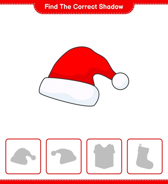 Find the correct shadow find and match the correct shadow of santa hat educational children game