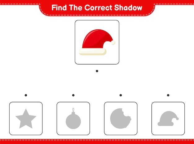 Find the correct shadow. Find and match the correct shadow of Santa Hat. 