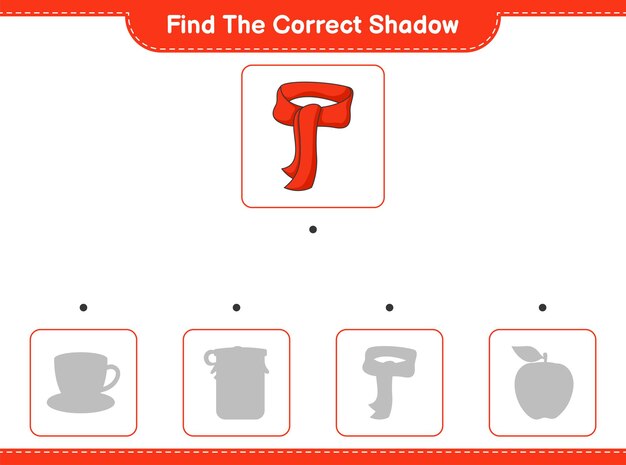 Find the correct shadow. find and match the correct shadow of scarf. educational children game, printable worksheet, vector illustration