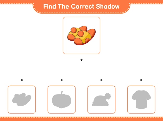 Find the correct shadow. Find and match the correct shadow of Slippers. Educational children game, printable worksheet, vector illustration