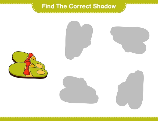 Find the correct shadow. Find and match the correct shadow of Slippers. Educational children game, printable worksheet, vector illustration