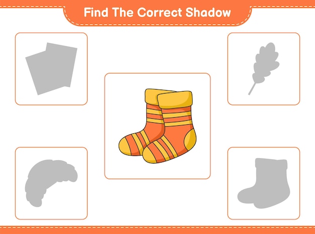 Find the correct shadow. Find and match the correct shadow of Socks. Educational children game, printable worksheet, vector illustration