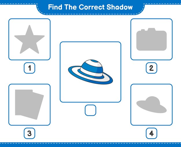 Find the correct shadow find and match the correct shadow of summer hat educational children game