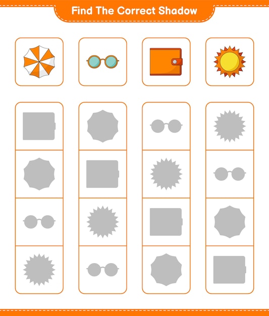 Найдите правильную тень Найдите и сопоставьте правильную тень кошелька Sun Umbrella и солнцезащитных очков