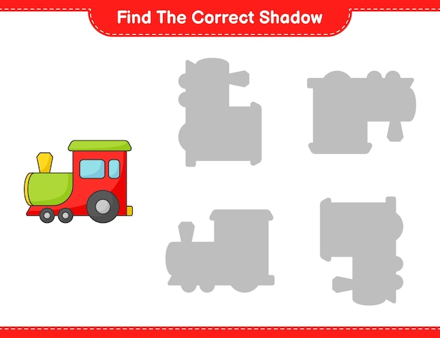 Find the correct shadow Find and match the correct shadow of Train Educational children game printable worksheet vector illustration