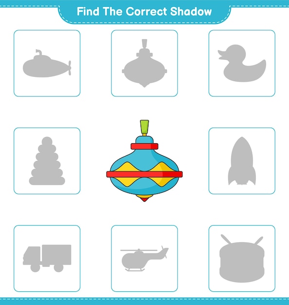 Find the correct shadow Find and match the correct shadow of Whirligig Toy Educational children game printable worksheet vector illustration