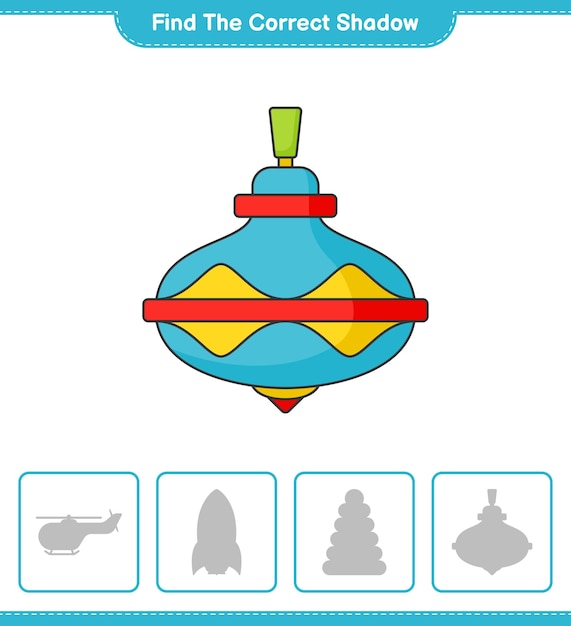 Найдите правильную тень Найдите и сопоставьте правильную тень Whirligig Toy Развивающая детская игра для печати векторная иллюстрация листа