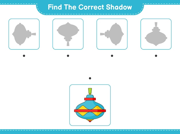 Trova l'ombra corretta trova e abbina l'ombra corretta dell'illustrazione vettoriale del foglio di lavoro stampabile del gioco educativo per bambini whirligig toy