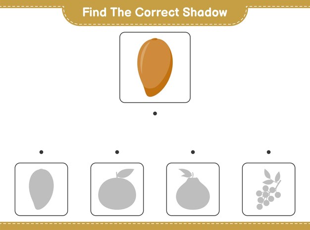 Find the correct shadow. Find and match the correct shadow of Zapote. Educational children game, printable worksheet 