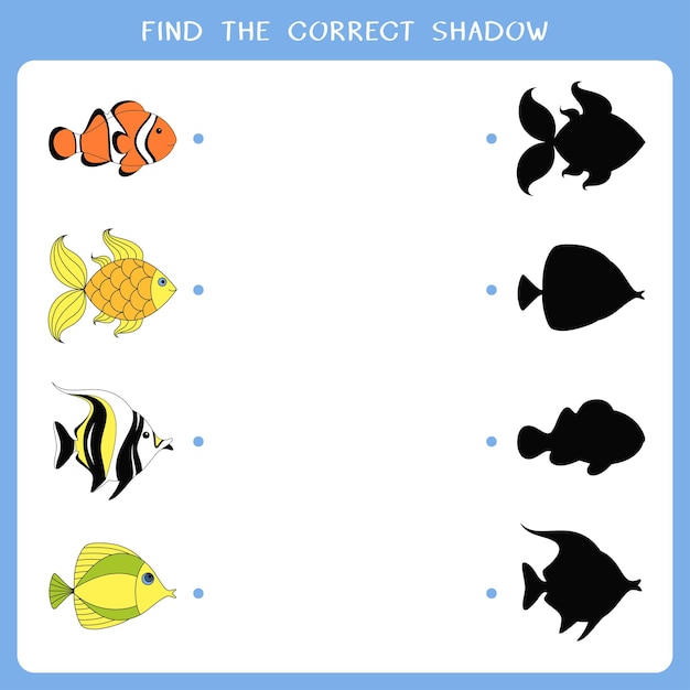 Find the correct shadow for fishes Vector worksheet