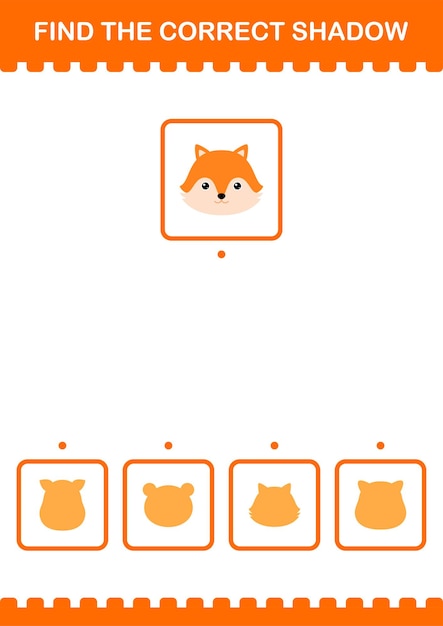 Find the correct shadow Fox face Worksheet for kids