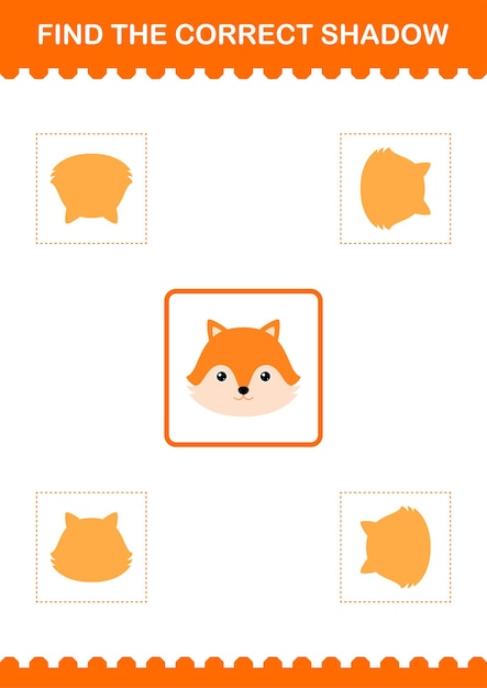 子供のための正しい影のフォックスフェイスワークシートを見つける