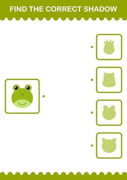 Find the correct shadow Frog face Worksheet for kids