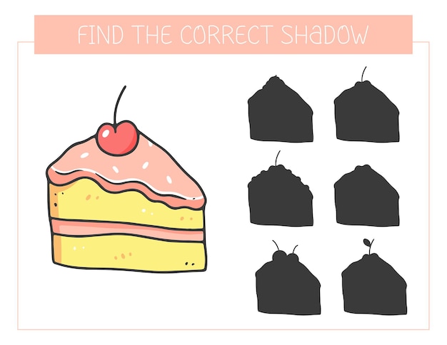 Find the correct shadow game with a cake Educational game for children Shadow matching game