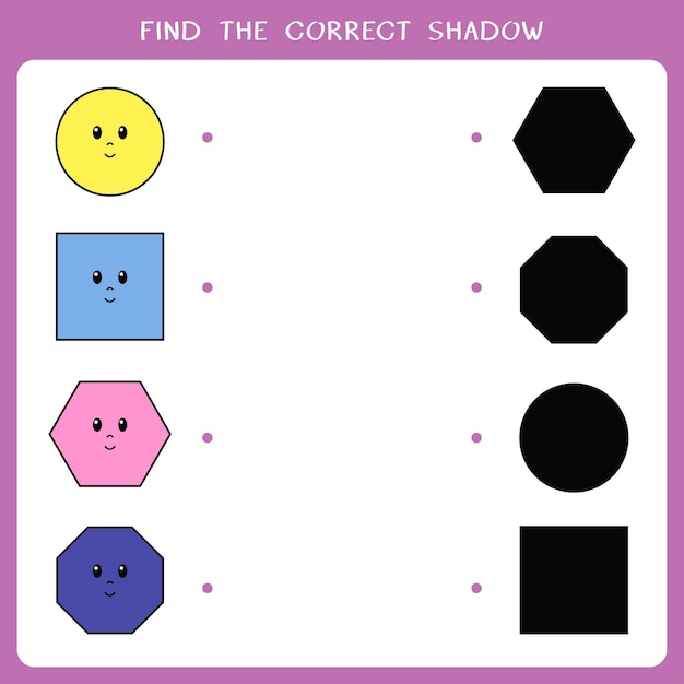 기하학적 모양의 올바른 그림자 찾기 벡터 워크시트